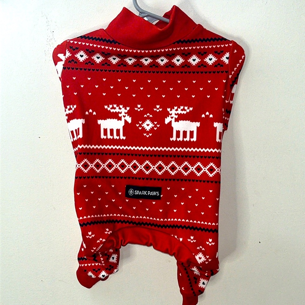 ✨🆕BNWOT!NEVER WORN!Spark Paws Red Moose Dog Onesie Pajamas!Size Large!SOLD OUT!✨